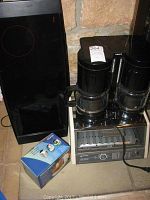 Krups double coffee maker, Maxim warming tray, Black and Decker toaster oven, Windmere mini chopper boxed
