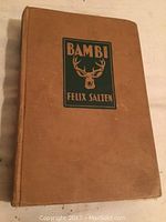 Photo shows front cover of the book 'Bambi' by Felix Salten, first English edition, 1929.