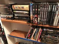 Top two shelves showing a variety of DVD titles from science fiction, foreign films and box sets