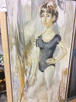 Full view of framed painting showing young girl in leotard