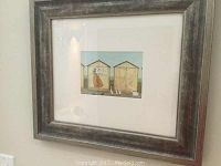 Framed print with visible wooden frame, glass cover, and white mat board around print.