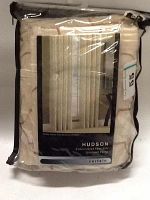 Packaged Hudson embroidered faux silk curtain in original wrapping with product image and label visible