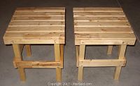 Photo of two wooden side tables with slatted tops and solid legs, both treated with linseed oil.