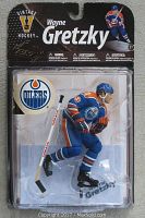 Front view of the Wayne Gretzky figure in original sealed packaging, showing the figure and Vintage Hockey branding.