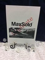 MaxSold flight gift certificate displayed on stand