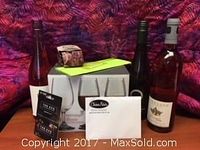 Boxed set of six Hermitage wine glasses with visible gift certificates