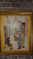 Large 16x19 framed print depicting a historic street scene with people in period costumes, in gold ornate frame