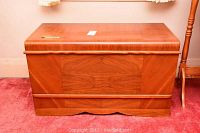 Exterior front view of cedar chest closed