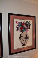 Full frontal view of the framed Michelle Perdue fine art print featuring an abstract floral vase design