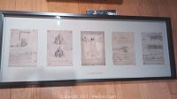 Full shadow box frame containing six Leonardo da Vinci prints arranged side-by-side