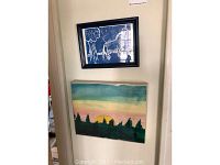 Framed artwork with blue and white abstract design