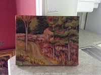 Full view of the 8x10 oil painting depicting a landscape scene with trees and a winding path.