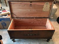 Open Lane cedar chest showing natural cedar wood interior and patina.