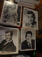 Four photos laid out showing Perry Como, Robert Mitchum, Hugh O’Brian, and Ronald Reagan labels