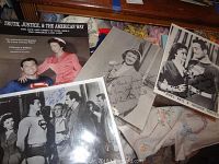 Collector's edition color biography book titled 'Truth, Justice & The American Way' signed by Noel Neill with accompanying signed photos laid on floral fabric background.