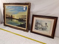 Both paintings displayed together showing size comparison and framing details