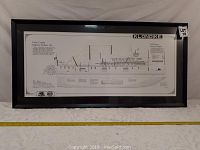 Framed detailed ship diagram labeled 'Klondike' with technical views and ship layouts inside a black frame.