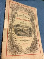 Front cover of the 1860 Annual Register Almanac showing title, publisher, and notes on engravings. The cover is detached but intact.