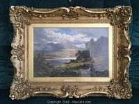 Full view of oil painting and carved gilt frame