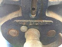 Close-up photo showing the 'Mastercraft' name on the metal base of the vise, indicating the brand.