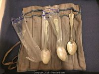 Three sterling silver teaspoons in Joan of Arc pattern with original protective plastic and storage pouch.