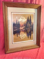 Front angled view of framed Walton Butts serigraph print 'Reflection Lake' showing the full artwork and frame.