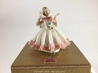 Front angle of porcelain Dresden figurine on gold Dresden Art box.