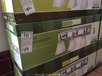 Boxes of Home Collection Neptune vanity light fixtures, new, unopened.