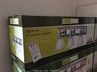 Boxed Home Collection Neptune 24-inch vanity lighting fixture with chrome finish and frosted glass shades shown from side angle.