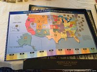United States Coin Collector's Map showing 50 states with quarters from 1999-2008 and timeline by year.