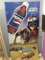 Front view of the large Pepsi Star Wars Episode I wall hanger sign showing the design elements and condition.