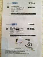 Two physical printed E-Tickets for Angela Hewitt concert at The Isabel, May 5, 2018, showing ticket details including seat information and event details.