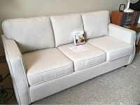 Front view of 3-seat beige woven fabric sofa