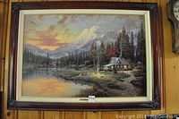 Full frontal view of framed Thomas Kinkade lithograph showing entire scene and frame
