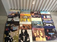 Top view of multiple LP covers in metal storage unit