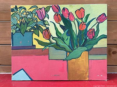Signed floral still life oil painting 20x16 | Maxsold