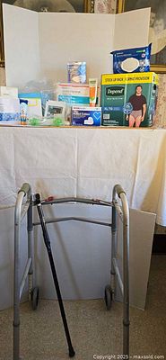Incontinence and wound care lot with walker and cane | Maxsold