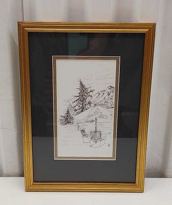 Colorado Rockies Vista 1984 Ink Drawing, Framed | Maxsold