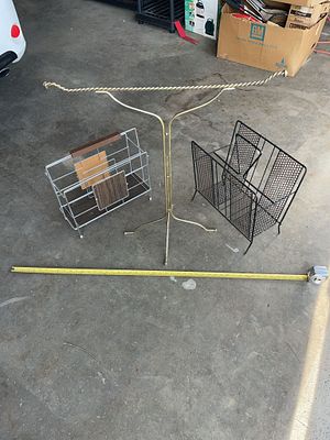 MCM metal magazine & record racks, brass stand | Maxsold