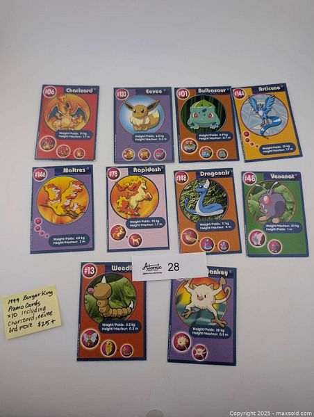 1999 Pokémon Burger King Promo Trading Cards 10pc | Maxsold