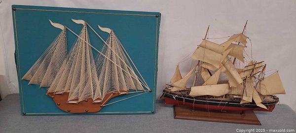 Framed String-Art Sailboat & Wooden Model Ship | Maxsold