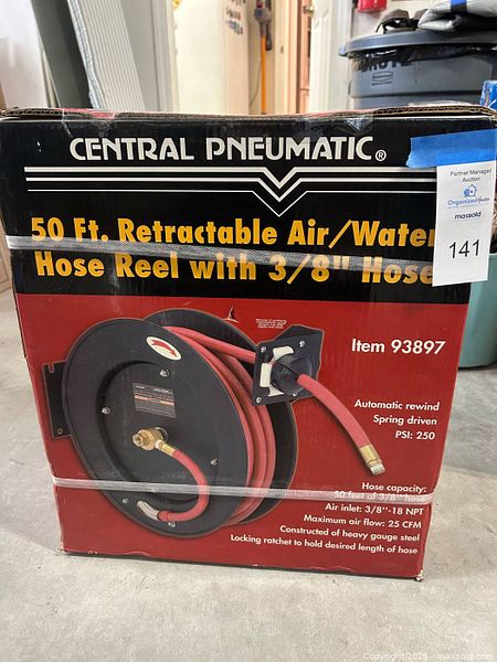 Central Pneumatic 50 ft Retractable Air/Water Hose Reel 93897 | Maxsold