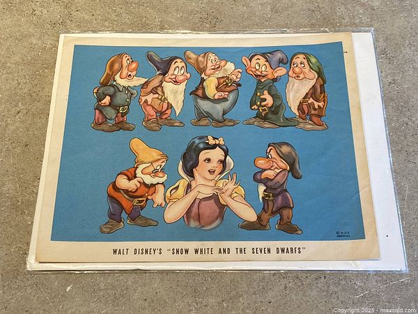 Vintage 1938 Walt Disney Snow White and the Seven Dwarfs Print | Maxsold