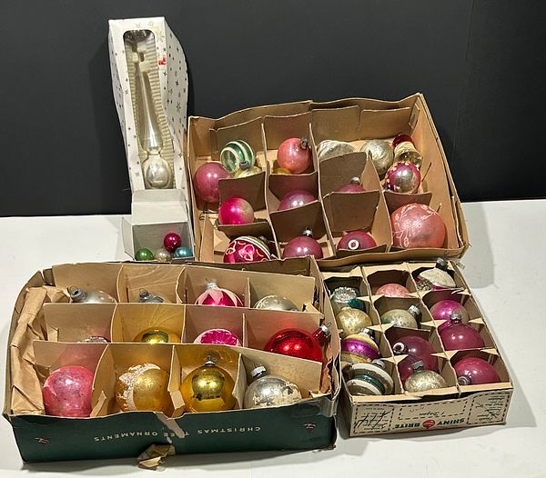 Vintage glass Christmas ornaments & silver mercury glass tree topper ...